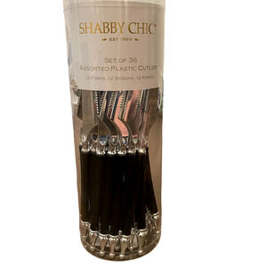 36 pc SHABBY CHIC Glam Black & Silver Disposable Assorted Plastic Cutlery NEW